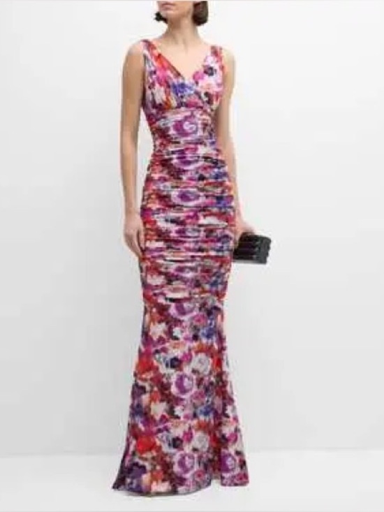 Chiara Boni Dresses & Skirts - Chiara boni la petit Floral Ruched V-Neck Maxi Dress - Pink Purple Multi